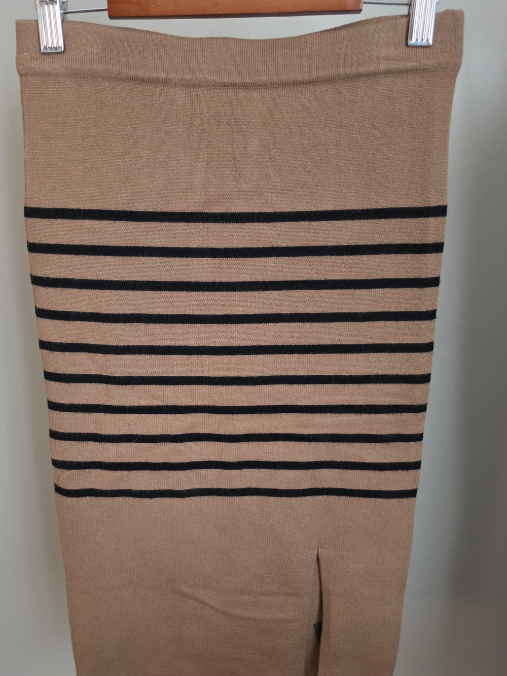 Striped Tan Pencil Skirt with Black Bands
